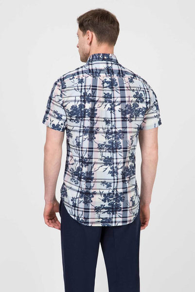 GANT Indigo Plaid Short Sleeve Button Down Shirt 3015931 Size M NWT