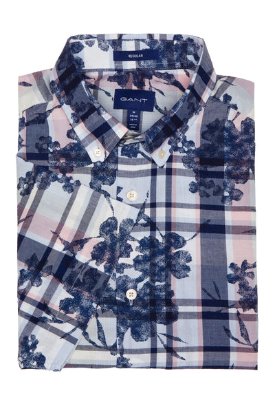 GANT Indigo Plaid Short Sleeve Button Down Shirt 3015931 Size M NWT