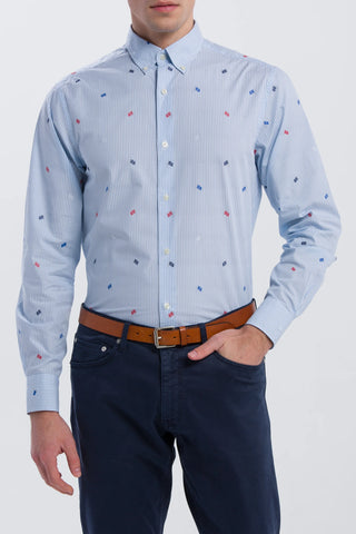 GANT LE MANS Capri Blue Stripe Flags Fil Coupe Button Down Shirt 3016930 Size M