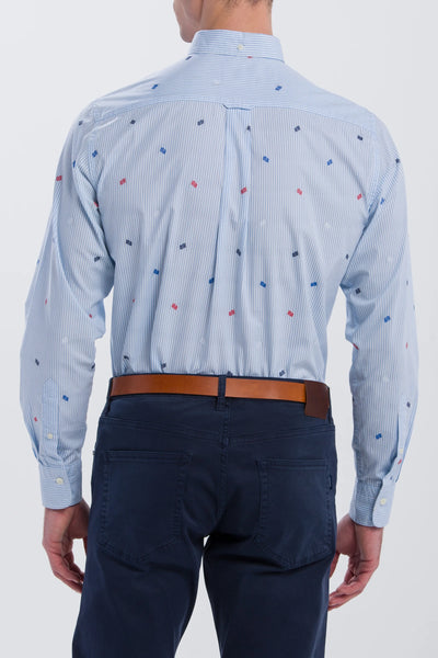 GANT LE MANS Capri Blue Stripe Flags Fil Coupe Button Down Shirt 3016930 Size M