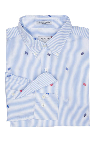 GANT LE MANS Capri Blue Stripe Flags Fil Coupe Button Down Shirt 3016930 Size M