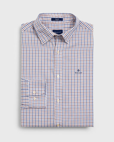 GANT College Blue Tech Prep Twill Check Button Down Shirt 3019230 Size M NWT