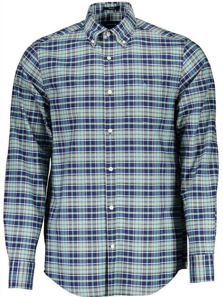 GANT Persian Blue Heather Oxofrd Check Button Down Shirt 3058200 Size M