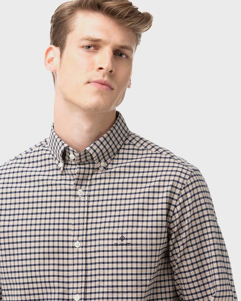 GANT Warm Khaki Heather Oxford Check Button Down Shirt 3058300 Size M NWT