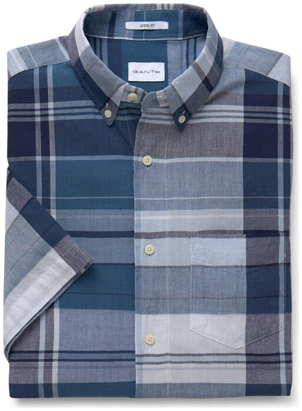GANT RUGGER Ocean Selvedge Bleeding Madras Short Sleeve Shirt 3080021 Size M