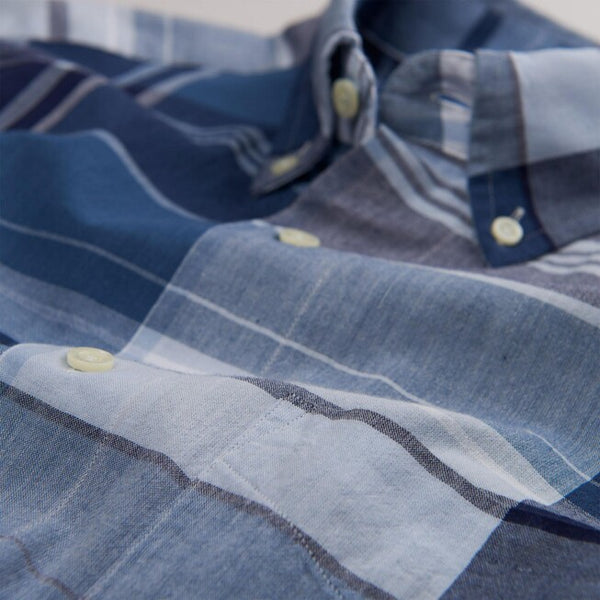 GANT RUGGER Ocean Selvedge Bleeding Madras Short Sleeve Shirt 3080021 Size M