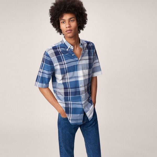 GANT RUGGER Ocean Selvedge Bleeding Madras Short Sleeve Shirt 3080021 Size M