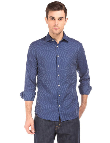 GANT Evening Blue Camo Jacquard Shirt 333060 Size Medium NWT