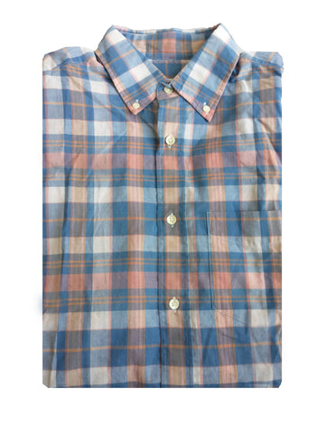 GANT RUGGER Blue Ocean Madras Veggie Check Button Down Shirt 341159