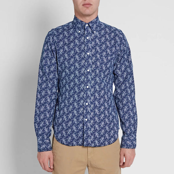 GANT RUGGER Men's Indigo Oxford Mikado Pattern Shirt 348300 Size M $145 NWT