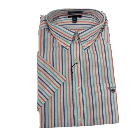 GANT Men's 3 Color Stripe Short Sleeve Button Down Shirt 3058001 Size M NWT