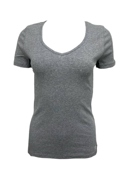 GANT Women's Grey Melange 1x1 Rib Short Sleeve Tee 404702 Size Small