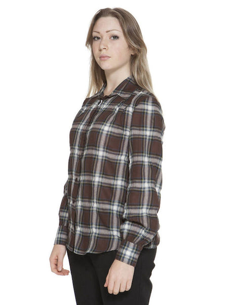 GANT Women's Dark Brown NY Tartan Bell Sleeve Shirt 432873 Size 4