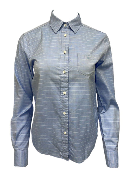 GANT Women's Light Sky Checked PPO BF Shirt 432068 Size 10