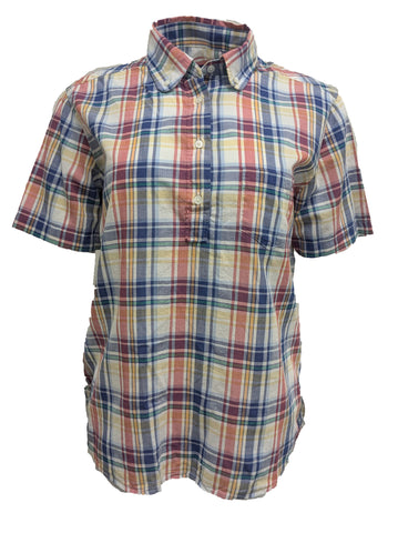 GANT Women's Deep Marine Madras Check Short Sleeve Polo 432193 Size 4