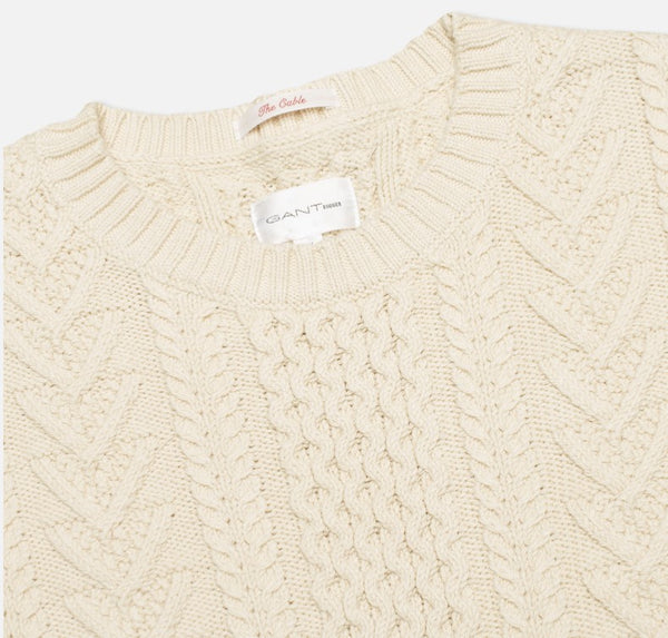 GANT RUGGER Women's Pearl White The Cable Sweater 488810 Size X-Large
