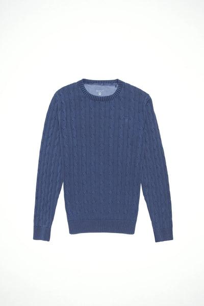GANT Men's Persian Blue Sunbleached Cable Crew Sweater 8020019 Size Medium