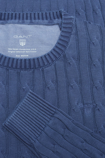 GANT Men's Persian Blue Sunbleached Cable Crew Sweater 8020019 Size Medium