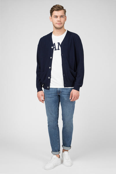 GANT Men's Marine Cotton Silk Blend Inslay Stitch  Cardigan 8050000 Size Medium