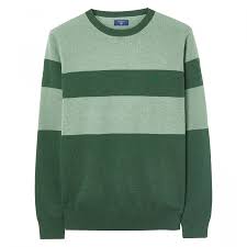 Gant Men's O2 Melamge Stripe Crew, Medium, Pine Green Melange