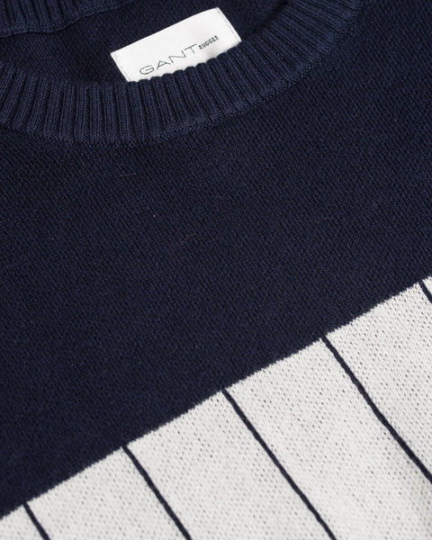 Gant Rugger Men's The Striper Sweater (84186), Harbor Navy, Medium