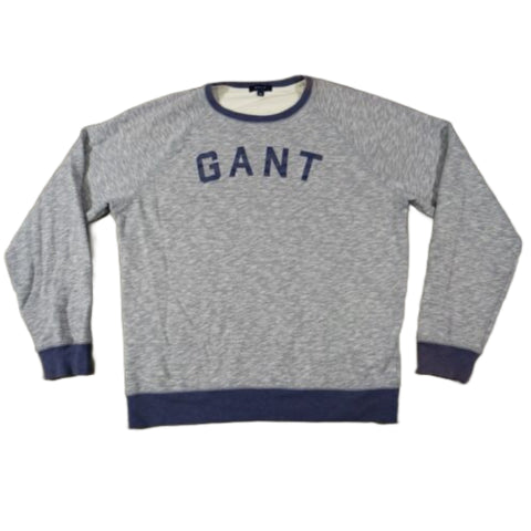 GANT Men's Grey and Blue Ringer Logo Crew Sweatshirt NWOT