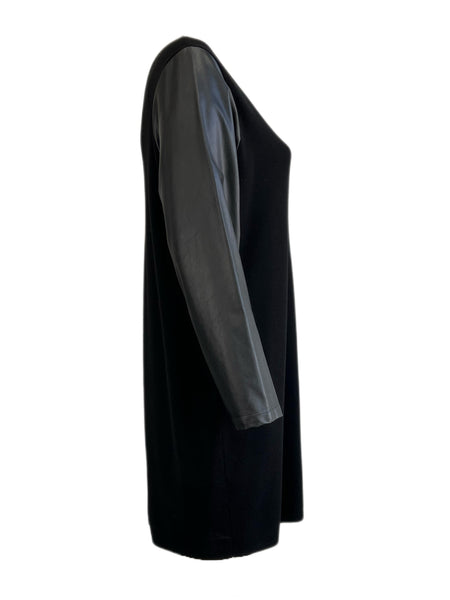Marina Rinaldi Women's Black Georgia Faux Leather Sleeve Dress Size XL NWOT