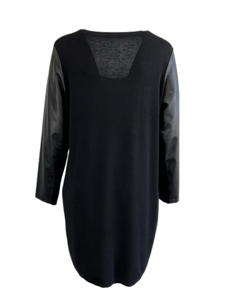 Marina Rinaldi Women's Black Georgia Faux Leather Sleeve Dress Size XL NWOT