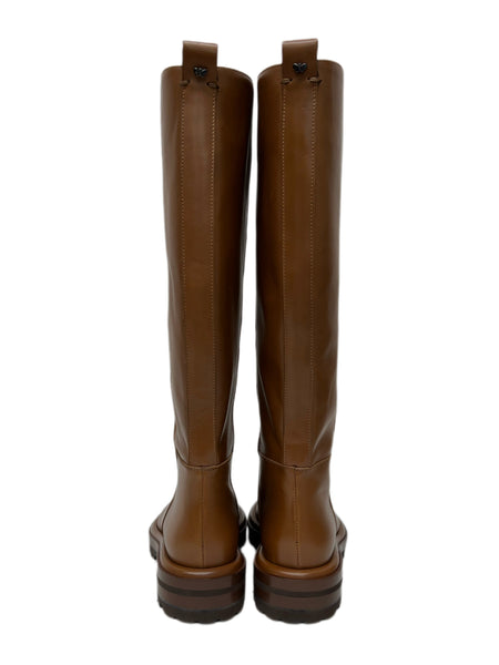 Max Mara Women's Tobacco Giacomo Leather Knee Length Boots NWT