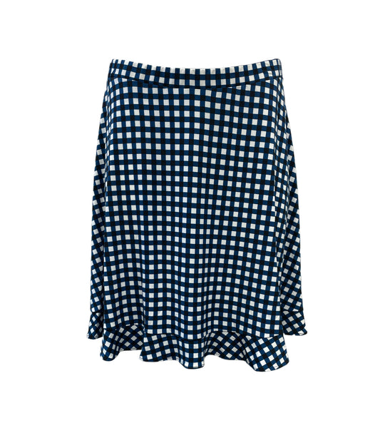 Leota Women's Gingham Marine Gima A-Line Strethy Skirt #2671 NWT