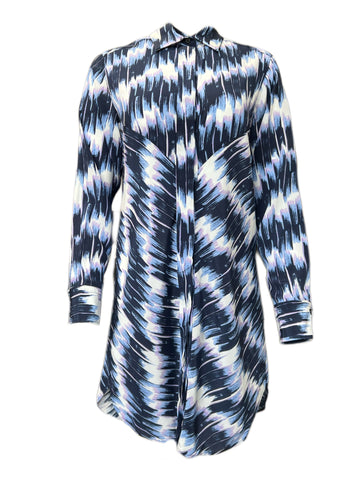 Max Mara Women's Blue Giostra Button Down Silk Shirt Dress Size 2 NWT