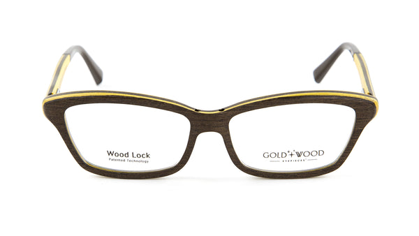 Gold & Wood Ecla Semi-Cateye Eyeglass Frames 53mm $789 NEW