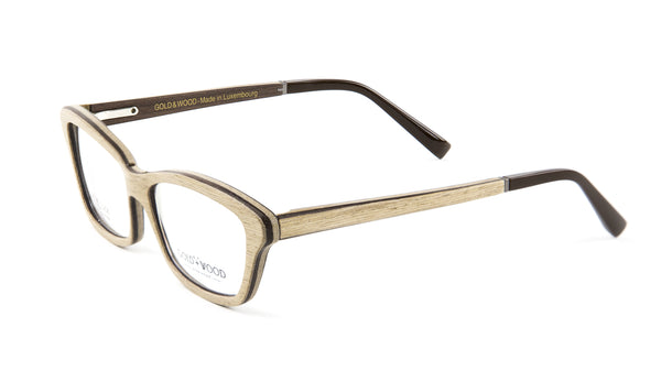 Gold & Wood Ecla Semi-Cateye Eyeglass Frames 53mm $789 NEW