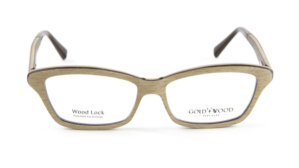 Gold & Wood Ecla Semi-Cateye Eyeglass Frames 53mm $789 NEW