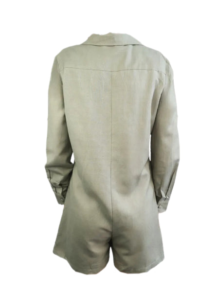 MADISON THE LABEL Women's Green Long Sleeve Cotton Romper #MS633 X-Small NWT