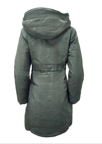 HoodLamb Women's Green Drawstring Natural Hemp Hooded Parka 420 NWT