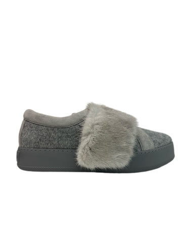 Max Mara Women's Grigio Chiaro MM91 Fur Front Sneakers NWB