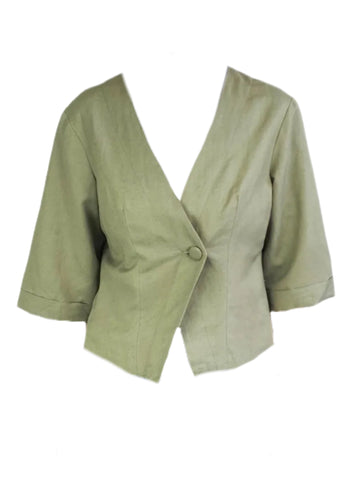 MADISON THE LABEL Women's Green Crop Short Sleeve Linen Blazer #0244 X-Small NWT