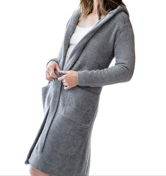 LITTLE GIRAFFE Women's Grey Ultrasoft Dolce Hooded Stretchy Robe Size M-L NWT
