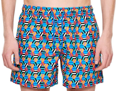 HAPPY SOCKS Men's Blue Hexagon Mesh Lining Swimming Shorts X-Large NWT