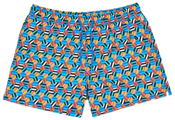 HAPPY SOCKS Men's Blue Hexagon Mesh Lining Swimming Shorts X-Large NWT