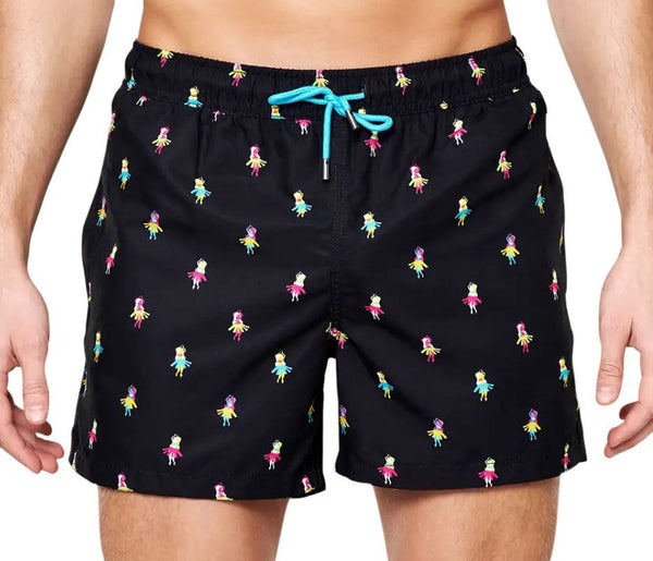 HAPPY SOCKS Men's Black Hula Dancer Mesh Lining Swimming Shorts NWT