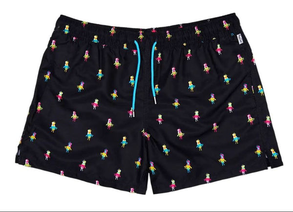 HAPPY SOCKS Men's Black Hula Dancer Mesh Lining Swimming Shorts NWT