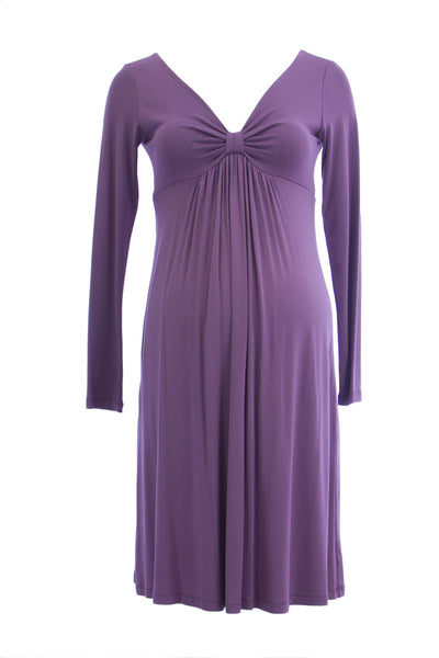 OLIAN Maternity Women's Mauve Pinched V-Neck Long Sleeve Dress $125 NWT