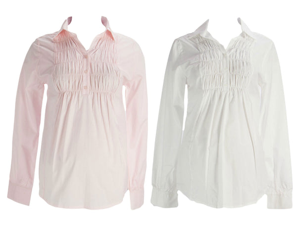 OLIAN Maternity Women's Smocked Front Button Down Blouse $110 NWT
