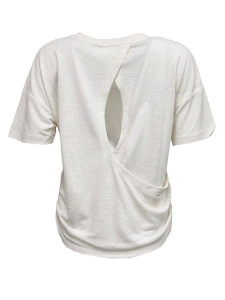 HoodLamb Women's Ivory Open Back Wrap Short Sleeve Hemp Top 420 NWT