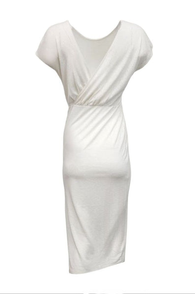 HoodLamb Women's Ivory Knit V-Back Maxi Hemp Dress 420 NWT