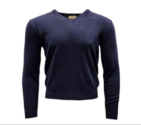 IMMAGINI Men's Midnight Blue Solid Wool Blend V-Neck Sweater NWT
