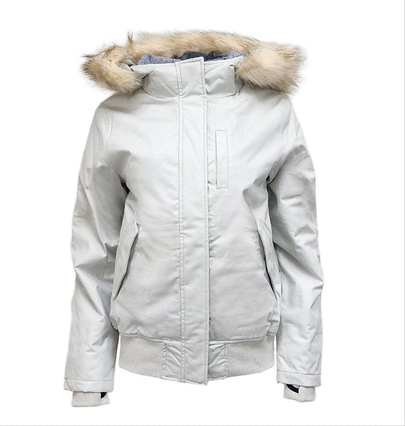 HoodLamb Women's Icy Grey Short Furry Hooded Hemp Vegan Jacket NWT