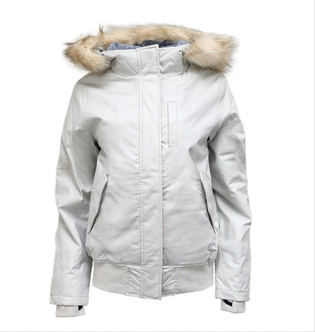 HoodLamb Women's Icy Grey Short Furry Hooded Hemp Vegan Jacket NWT